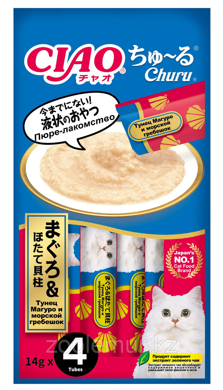 Лакомство-пюре CIAO Churu пюре для кошек Тунец Магуро и морской гребешок 14г * 4шт