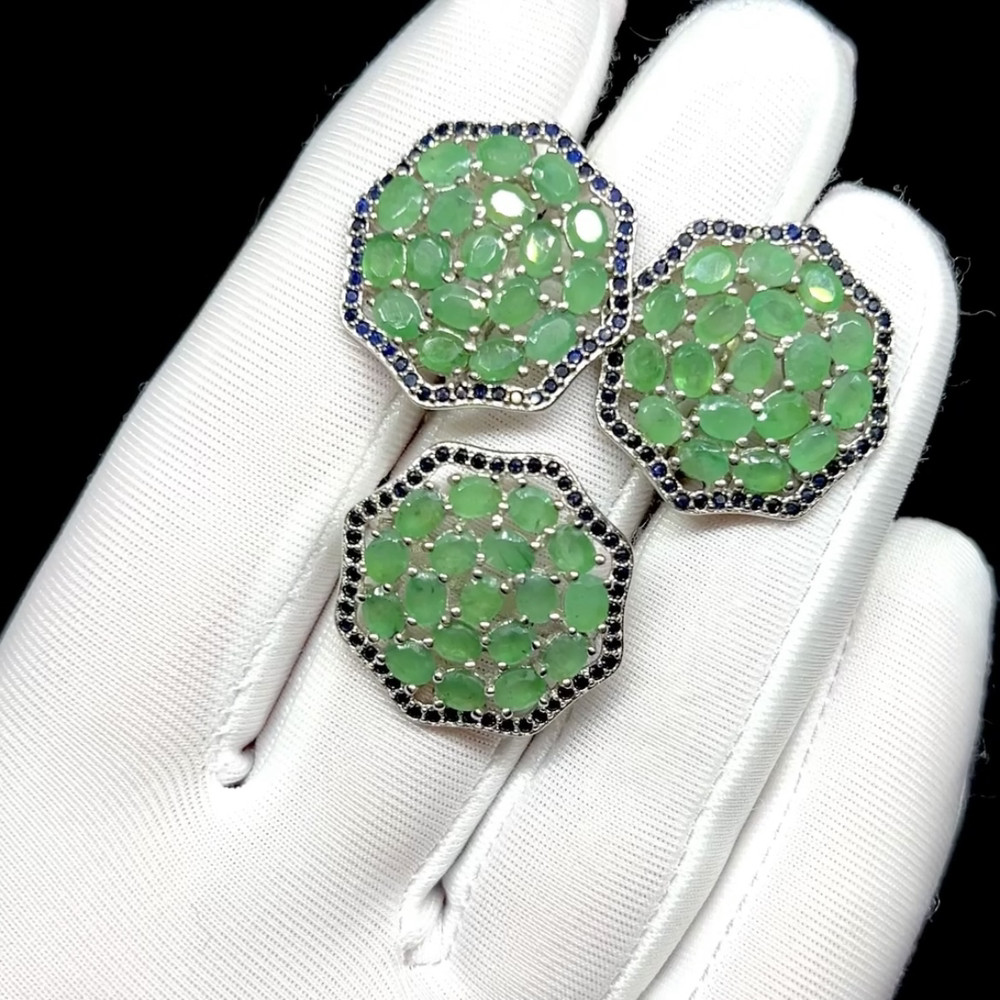 Крупный комплект с натуральными Изумрудами и Сапфирами вокруг, фото 1