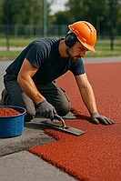 Монтаж бесшовного резинового покрытие, газона