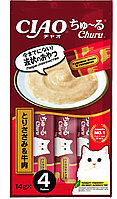 Лакомство-пюре CIAO Churu пюре для кошек Куриное филе и говядина 14г * 4шт