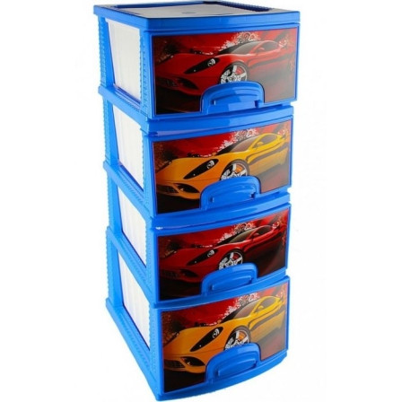 Комод пластиковый детский с 4 ящиками "Тачки" голубой, Росспласт, фото 1