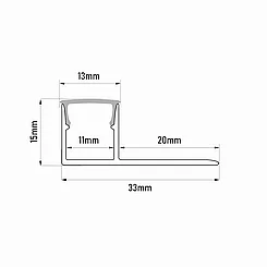Алюминиевый профиль для светодиодный ленты под левкас 13 х 33 мм
