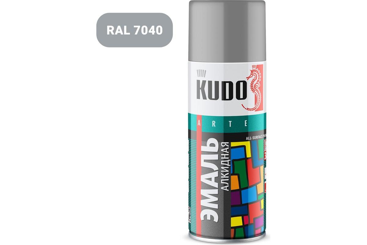 Эмаль универсальная Kudo, серая, глянцевая, 520 мл/270 г