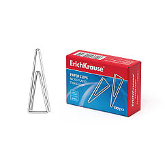 Скрепки Erich Krause 32мм 100шт/уп, никелированные треугольные, карт. упак.