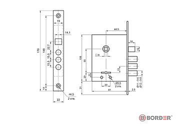 ПРОСАМ BORDER 77413 ЗВ9-6 дана.З/15 (КСП-109) 3 ригельді сувальдты ойма құлып оң жақ ысырма, фото 2