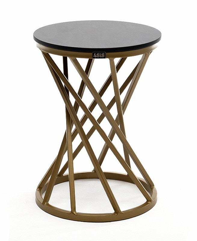 "Сантьяго" журнальный стол из HPL круглый Ø40 H55, каркас из стали золотой, цвет столешницы "серый гранит", фото 1