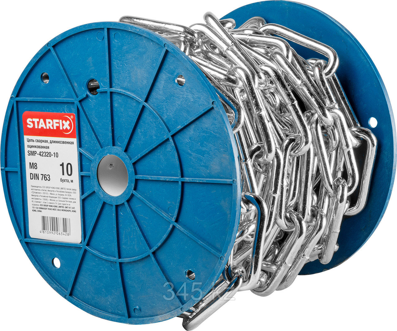 Цепь сварная длиннозвенная, оцинк. М8 DIN 763 (бухта 10 м) STARFIX