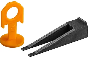 Система выравнивания плитки, СВП комплект в пластиковом ведре клин+зажим 50+50шт., ЗУБР МАСТЕР