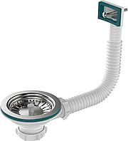 Aquant Выпуск для мойки 3 1/2"х40 с решеткой металл-пластик с прямоугольным переливом,