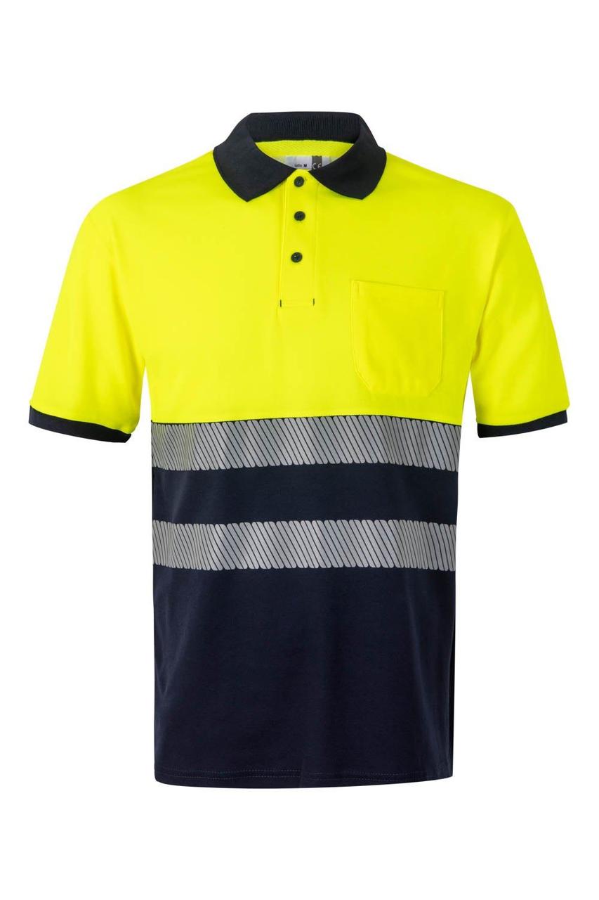 Двухцветная хлопковая рубашка-поло с коротким рукавом и сегментированной тесьмой - фото 1 - id-p124945558