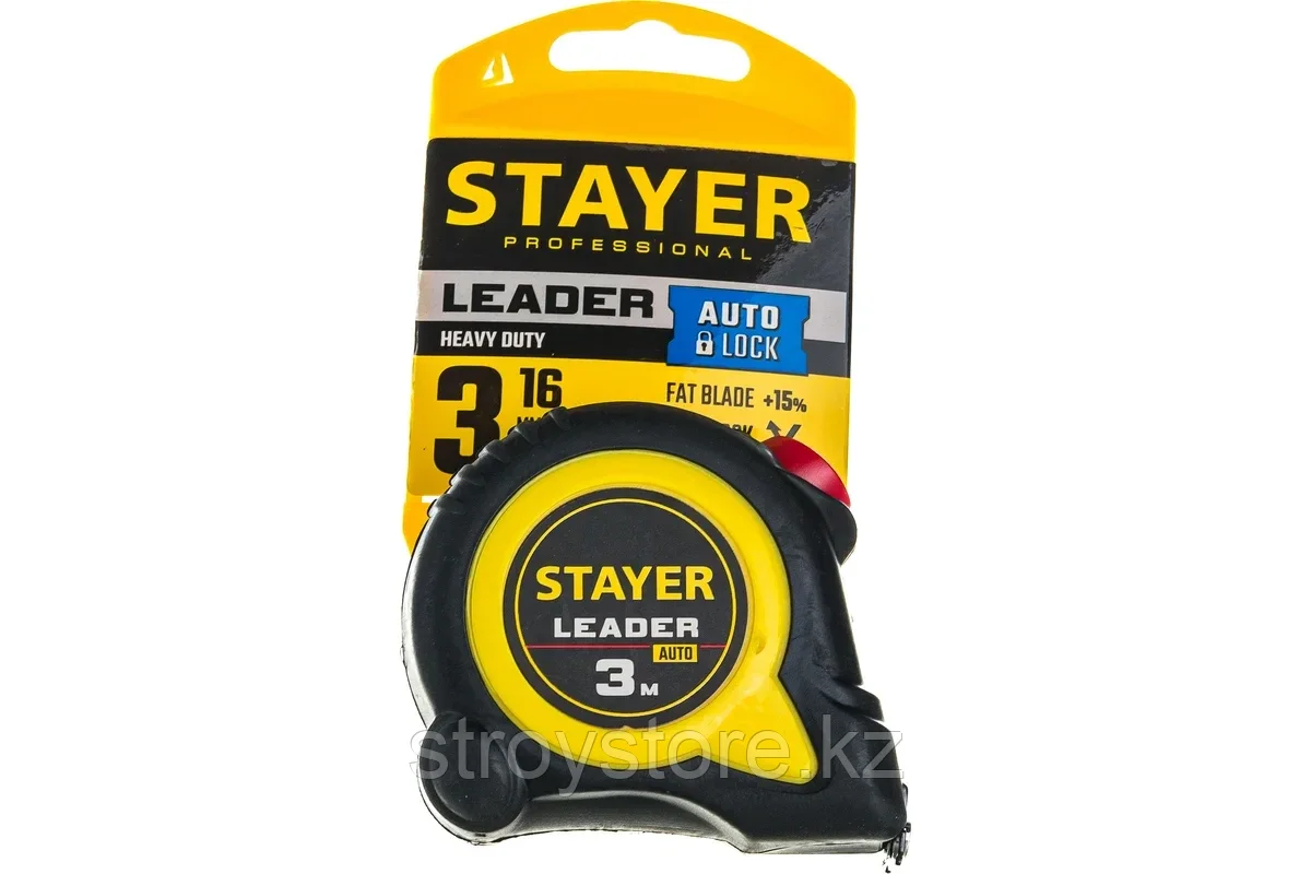 Рулетка с автостопом, STAYER Leader 3м х 16мм