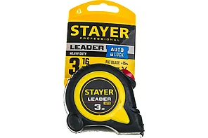 Рулетка с автостопом, STAYER Leader 3м х 16мм