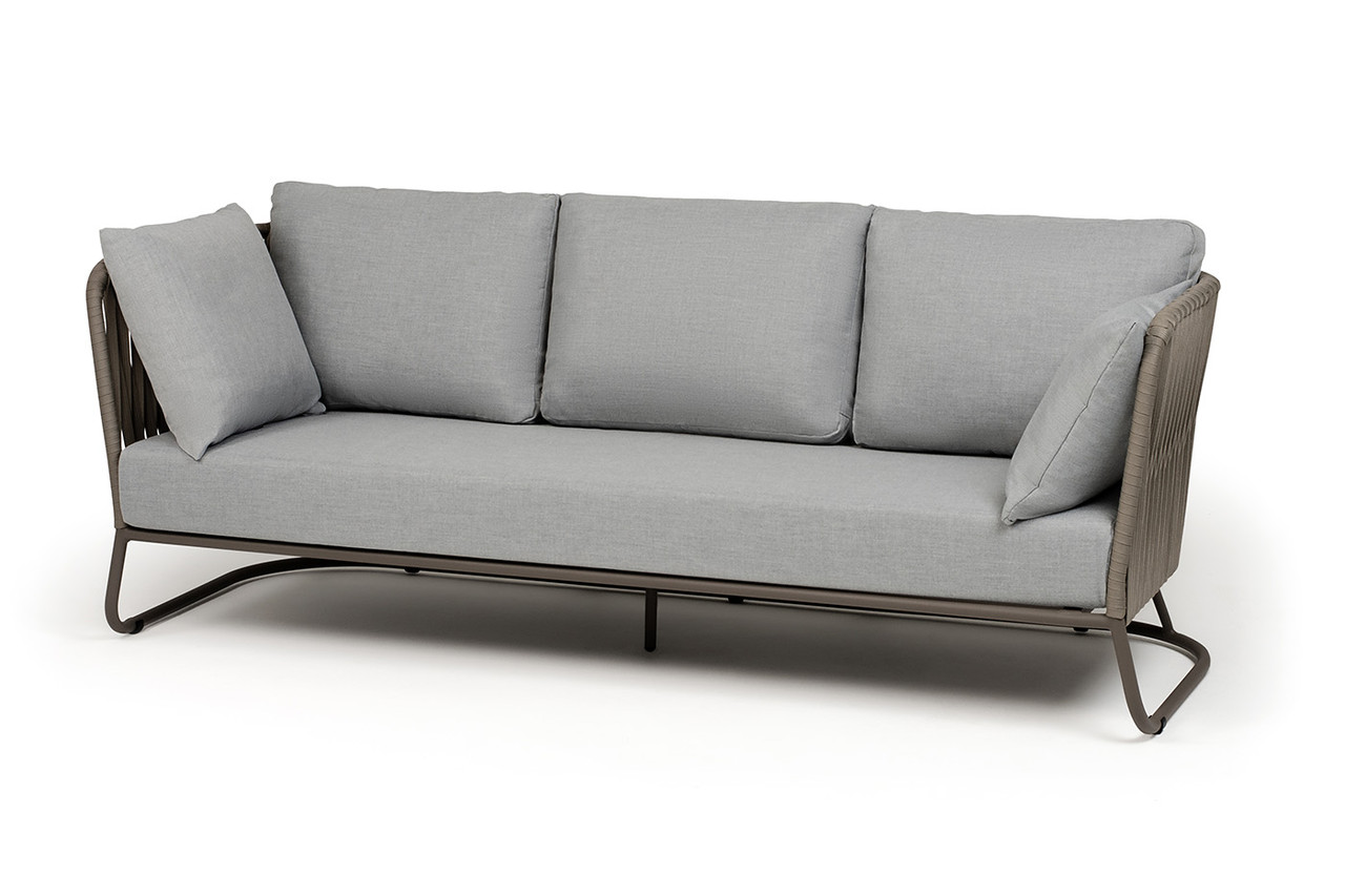 "Багамы" диван 3-местный плетеный из роупа, каркас алюминий бежево-серый (RAL7006) муар, роуп серо-коричневый, фото 1