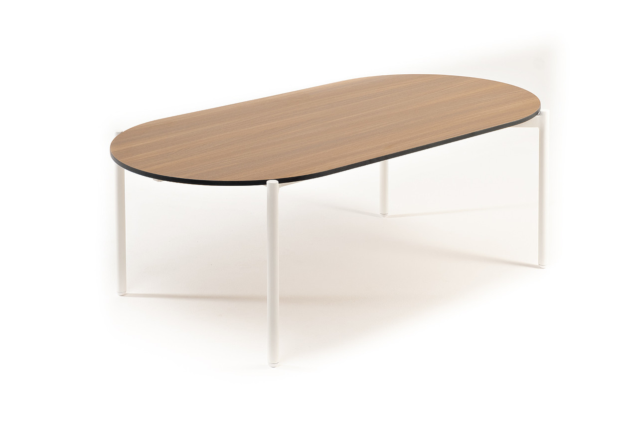 "Диего" журнальный стол из HPL 120х60 H40, каркас белый муар, цвет "дуб", фото 1