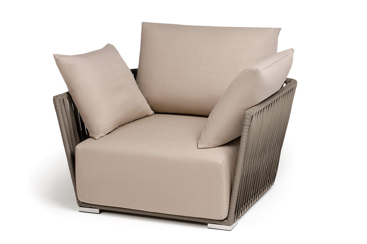 "Форли" кресло плетеное из роупа, каркас алюминий светло-серый (RAL7035) муар, роуп серо-коричневый 23мм,, фото 1