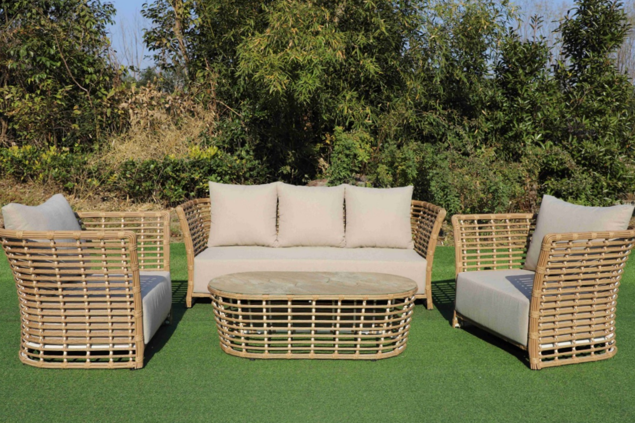 "Валенсия" лаунж-зона из искусственного ротанга, цвет соломенный, фото 1