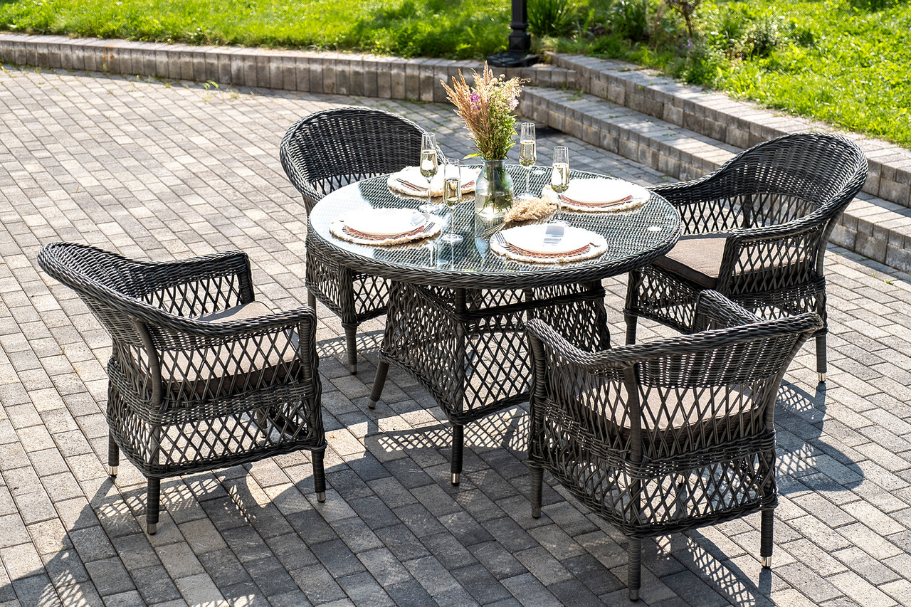 "Дольче" обеденная группа из искусственного ротанга, цвет графит, фото 1