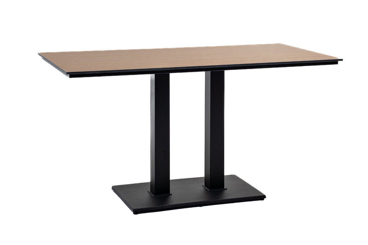 "Каффе" обеденный стол из HPL 140х70см, цвет "дуб", подстолье двойное черное чугун, фото 1