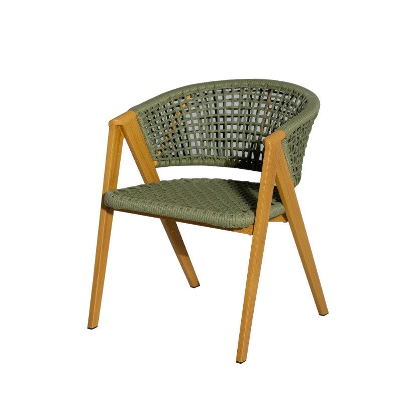 "Амстердам" стул плетеный из роупа, каркас алюминий, роуп зеленый круглый, ткань зеленая, фото 1