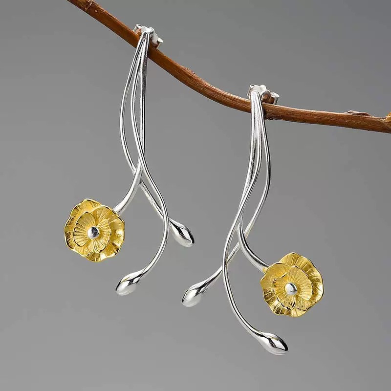 Женские серьги, серебро 925пр (покрыт золотом 18 карат) Lotus Fun (ручная работа) вес 5.67гр, фото 1