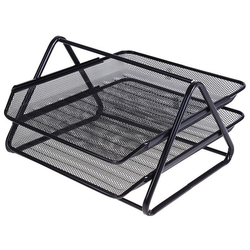 Лоток горизонтальный BASY на 2 отделения, металлический черный, фото 1