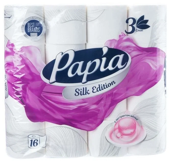 Бумага туалетная Papia Silk Edition 16 рулонов, 3-слойная