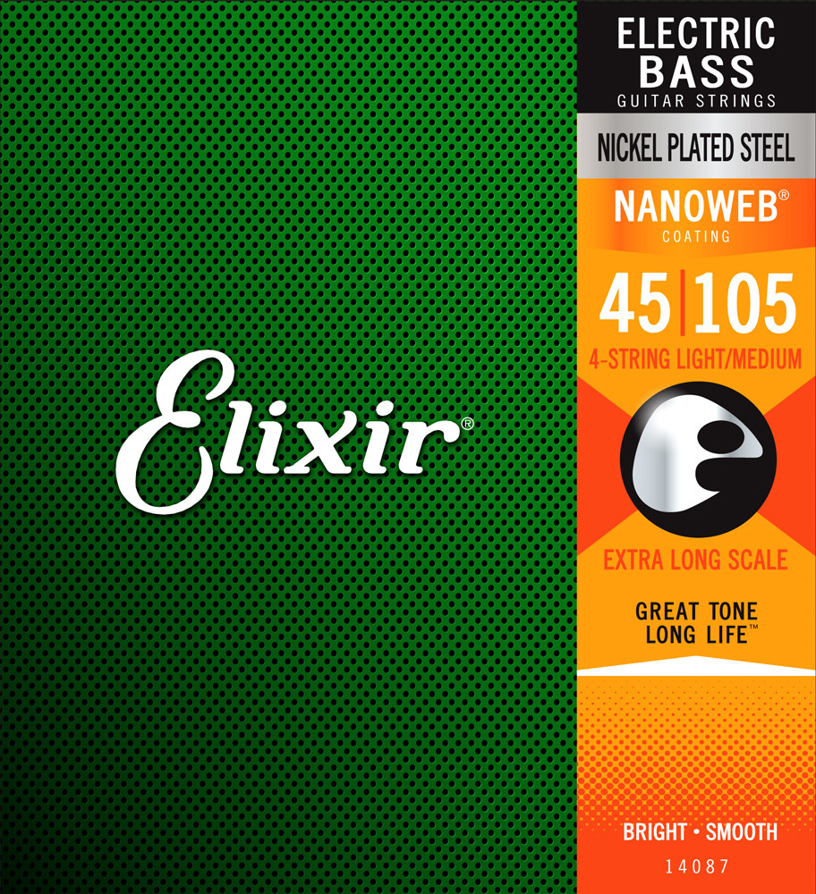 Струны для 4-струнной бас-гитары Electric Bass Nickel Plated Steel Nanoweb 45-105, Elixir 14087, фото 1
