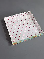 Коробка 21*21*3см с прозрачной крышкой, дно с печатью ананас