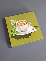 Коробка 21*21*3см с прозрачной крышкой, дно с печатью чашка