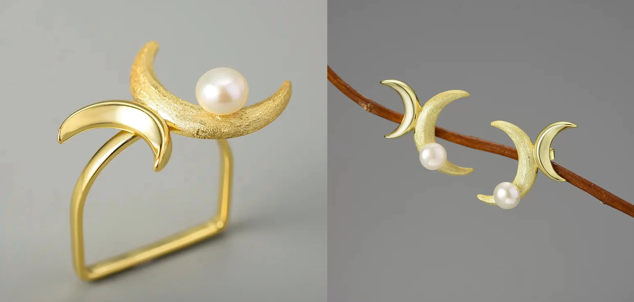 Набор 925пр кольцо Lotus Fun (ручная работа) размер 17.5 р вес 2,51гр, вставка жемчуг, серьги вес 2,5гр, фото 1