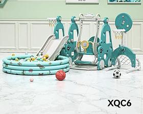 Детская горка с качелей и баскетбольное кольцо XQC6 зеленый