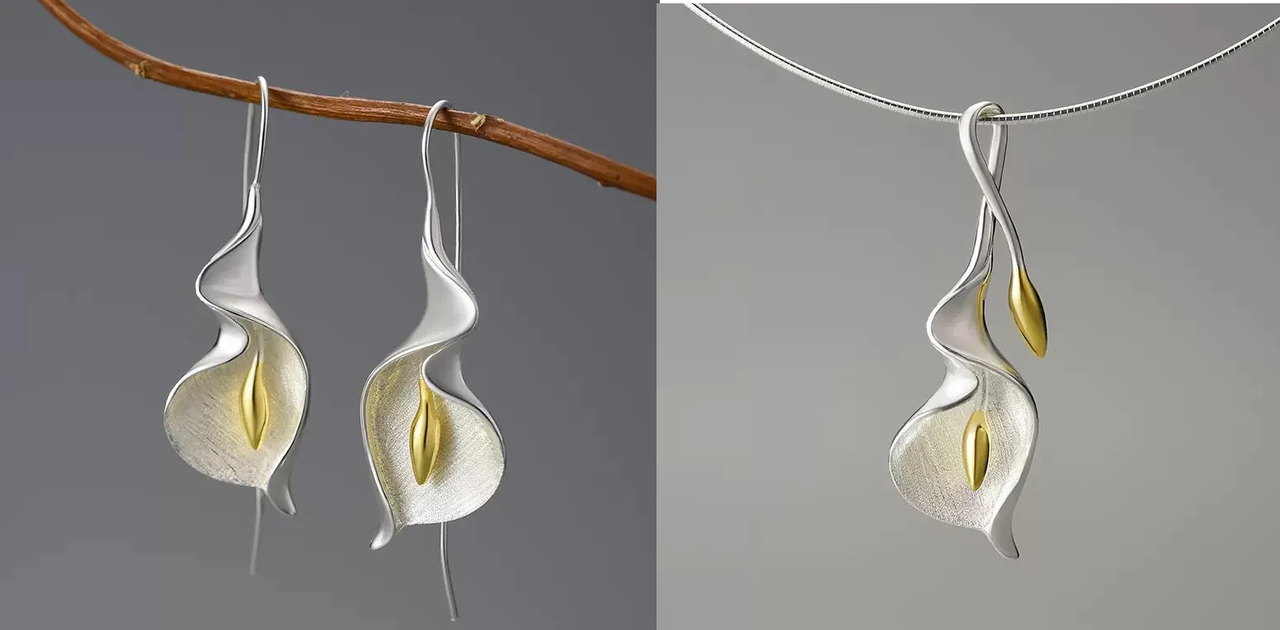 Набор Lotus Fun 925пр серьги (ручная работа, покрыт золотом 18 карат) вес 7,0гр, подвеска 7,14гр, 40-45см, фото 1