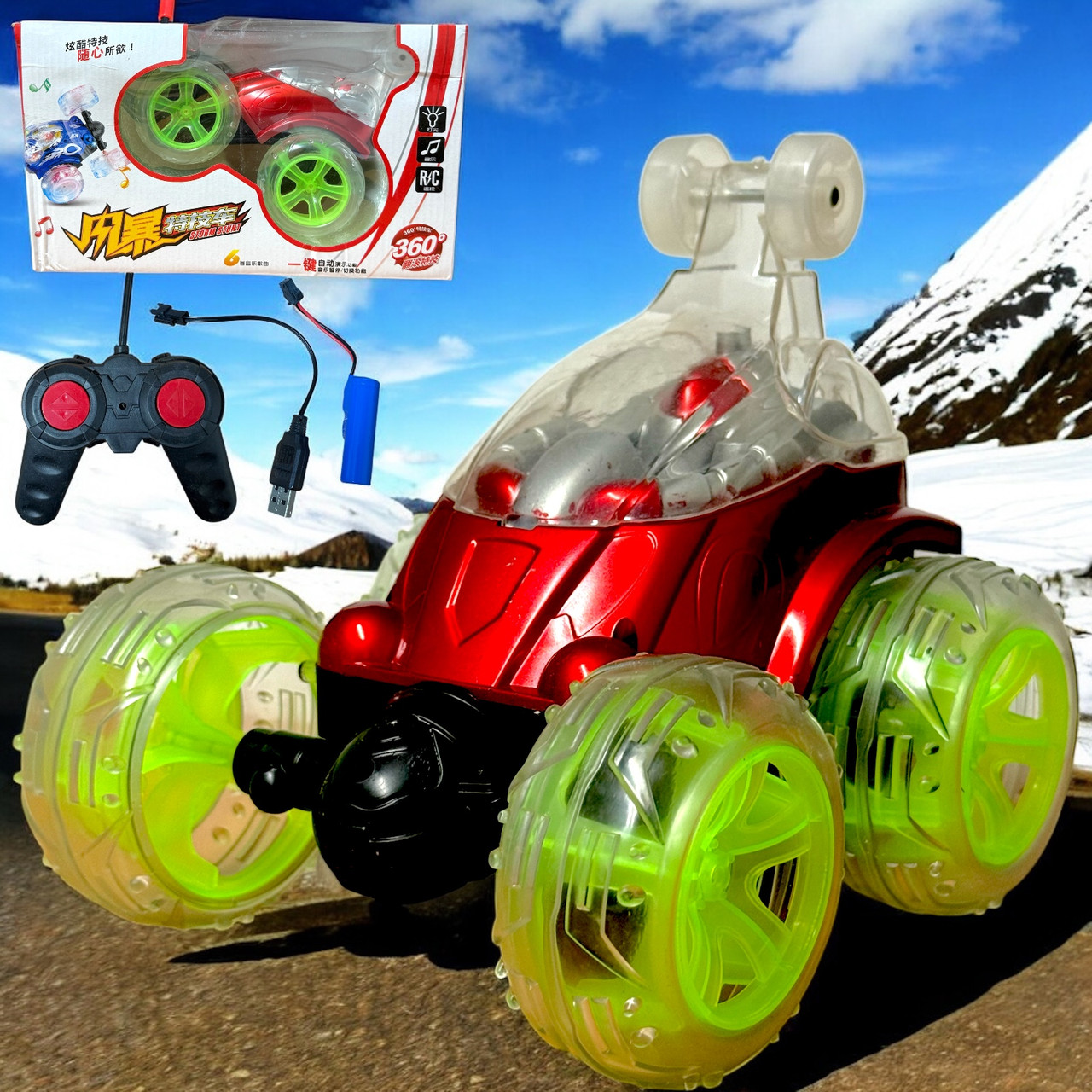 Помятая упаковка!!! 889-35 Перевертыш машина на р/у с аккум 29х17см, фото 1