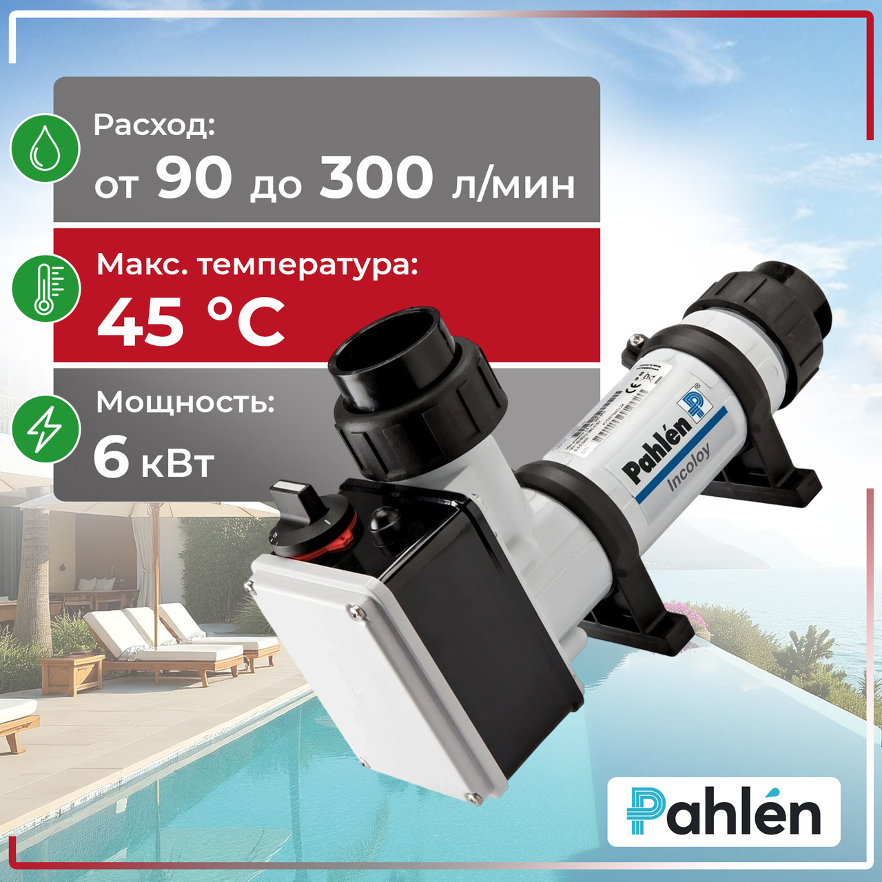 Нагреватель Pahlen Aqua Compact AC60 6 кВт с датчиком потока (пласт. корпус), фото 1