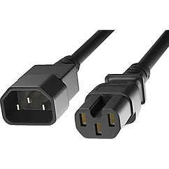 Шнур питания электрический силовой, серии TP-PC, IEC 60320 С14/IEC 60320 С15 прямой, 250B, 16A, 3х1.5 мм2, 1.5 м, черный