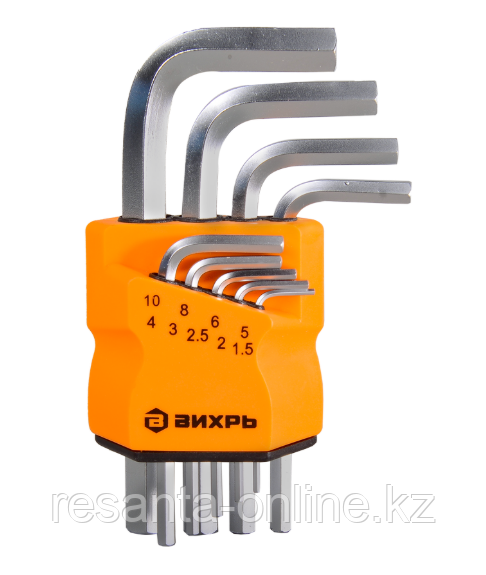 Набор ключей имбусовых HEX,9 шт,1.5-10 мм Вихрь