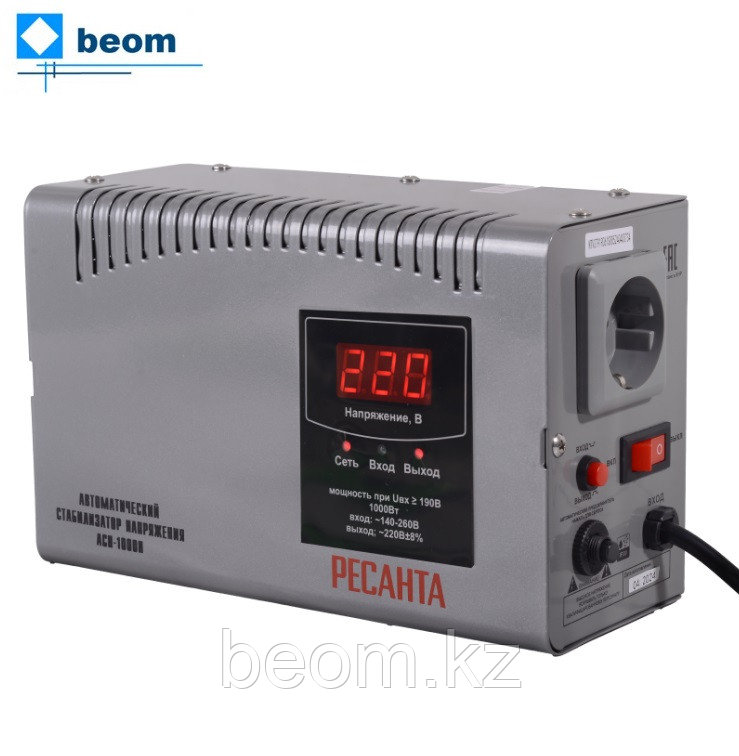 Стабилизатор Ресанта АСН-1000 Н (1000 Вт | 220 В | 5-7 мс | ~8% от 140 до 260 В | Вес, кг 3.38 | настенный), фото 1