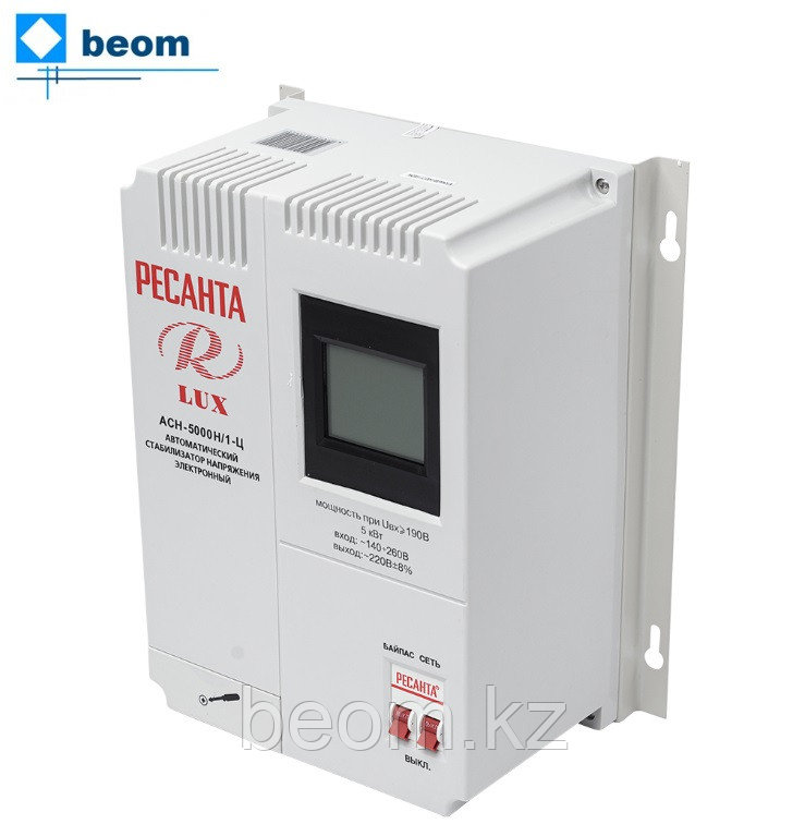 Стабилизатор Ресанта ACH-5000Н/1-Ц LUX ( 5 кВт | 220 В | 5-7 мс | ~8% от 140 до 260 В | Вес, кг 10.4 | настенный), фото 1