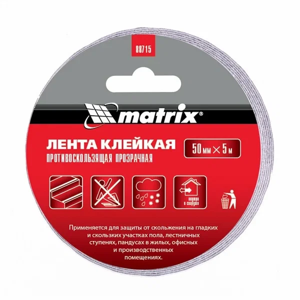 Лента противоскользящая Matrix 50ммх5м прозрачная 887157