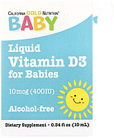 California Gold Nutrition Liquid Vitamin D3 for Babies, 10 мкг 400 IU капли 10