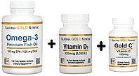 California Gold Nutrition Omega -3 + Витамин D3 + Витамин С набор 250 шт