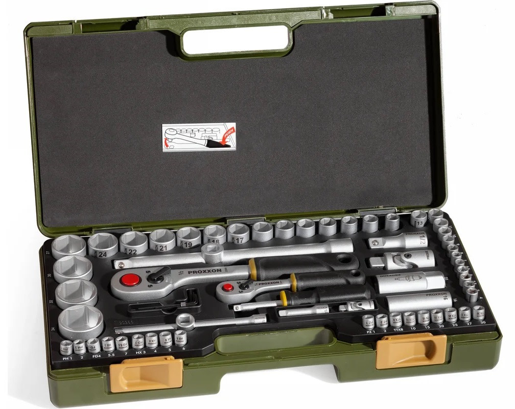 23286 Proxxon Набор головок 65 предметов, шлицы 1/2" и 1/4", фото 1