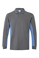 Двухцветная рубашка поло с длинным рукавом Серый/Небесно-голубой