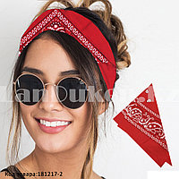 Бандана платок хлопковая с узором восточный огурец квадратная 53х53 см красная