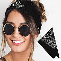 Бандана платок хлопковая с узором восточный огурец квадратная 53х53 см черная