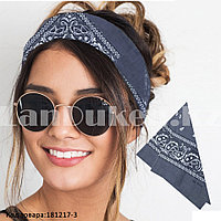 Бандана платок хлопковая с узором восточный огурец квадратная 53х53 см серая