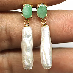 Серьги с натуральными Изумрудами и Жемчугом