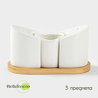 Набор для специй BellaTenero, солонка 60 мл, перечница 60 мл, ёмкость для зубочисток, на бамбуковой ...