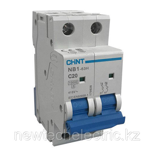 179827  Авт. выкл. NB1-63H 2P 2A 10кА х-ка C (R)4, фото 1