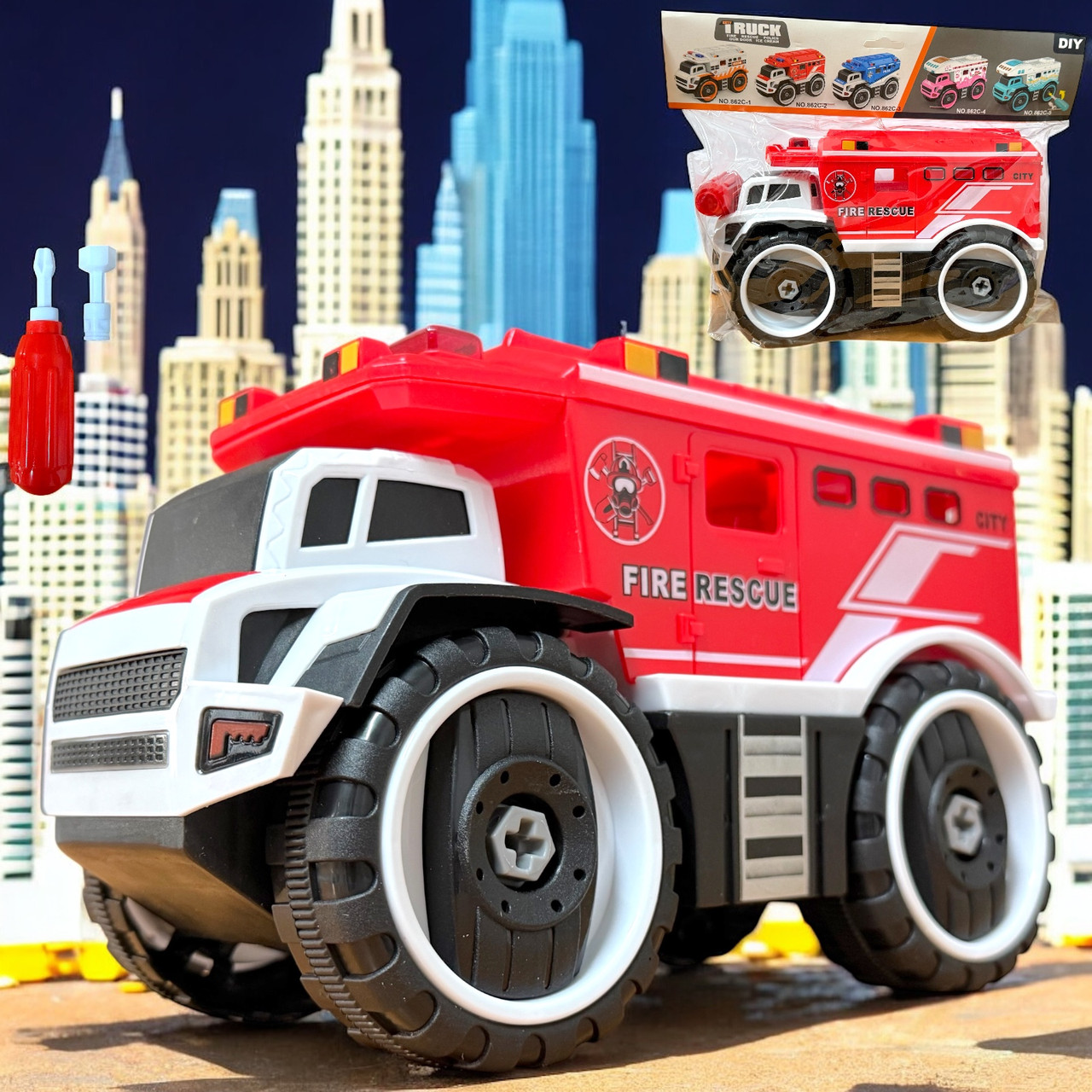 862C-2 Fire rescue пожарная спецтехника разбирайка в пакете 30*23см, фото 1